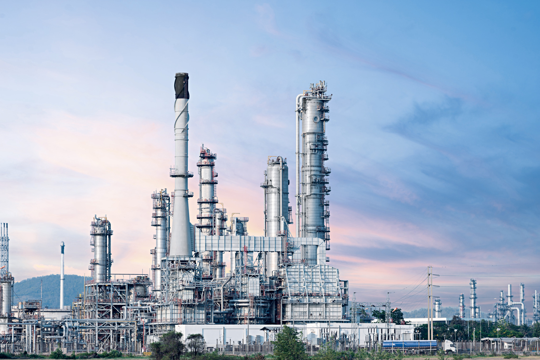 Oil refinery plant at twilight