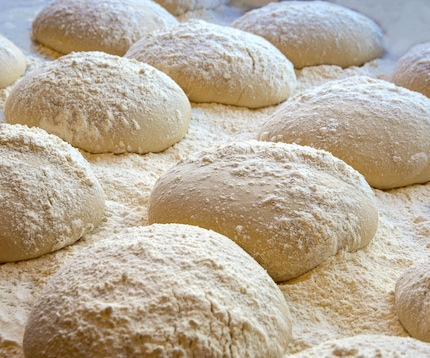 Raw dough balls from the mixer