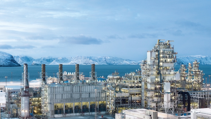 Europe's largest LNG plant build by Linde Engineering. Statoil LNG plant on the peninsula Melkoya, Hammerfest, northern Norway.