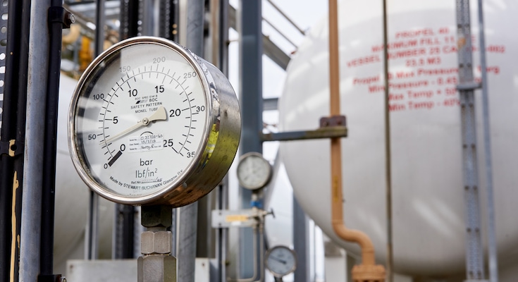 View of chemical plant overhead piping