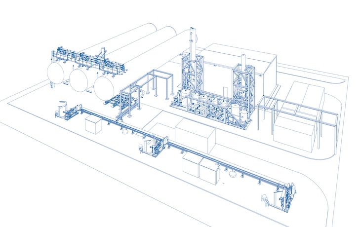CAD drawing of a typical standardised design of a CO2 purification and liquefaction plant