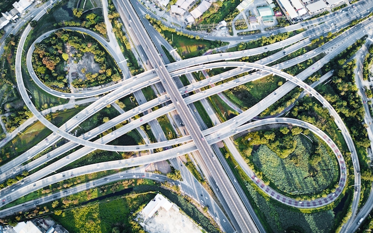 Aerial view of highway interchange