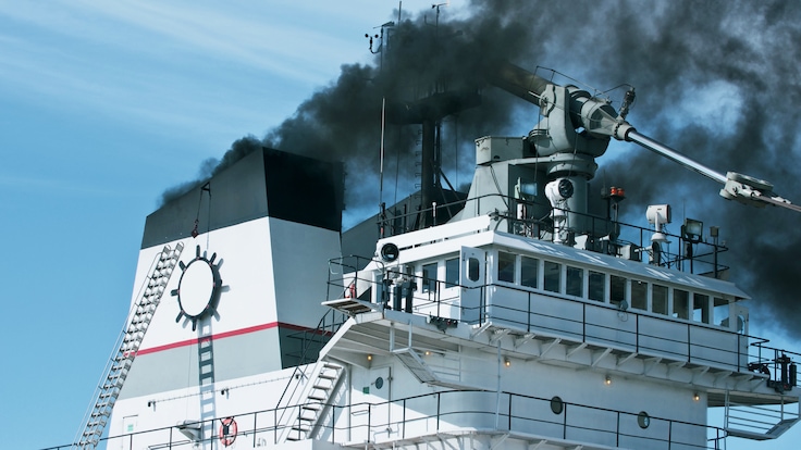 Black smoke and ships bridge