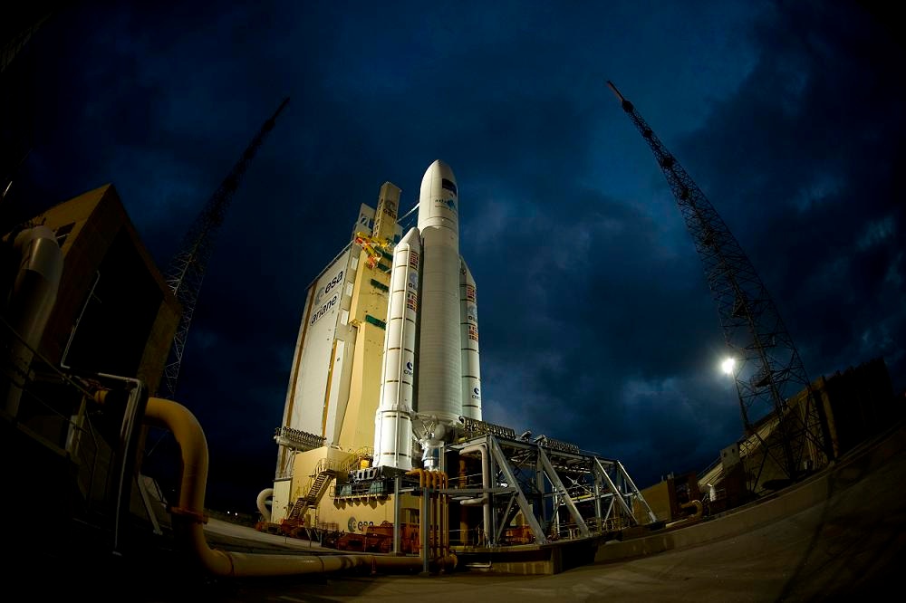Ariane spaceship on launch pad