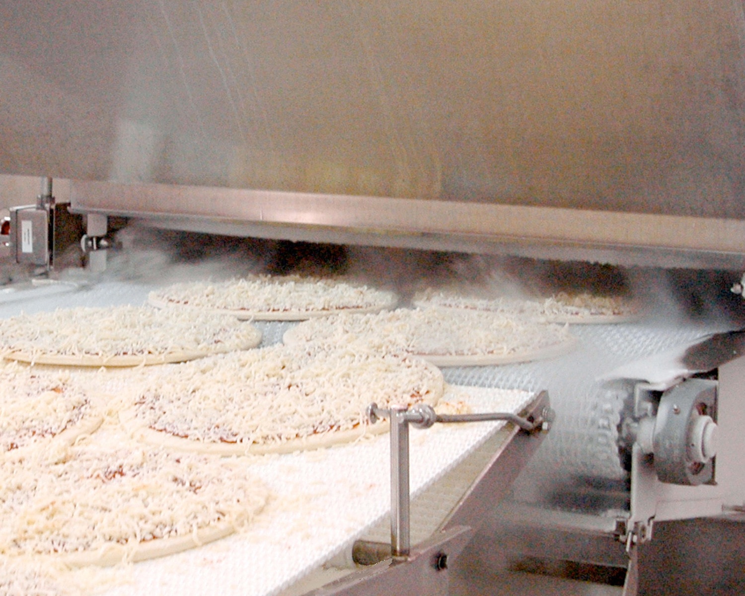 Pizza in cryogenic ultra performance tunnel freezer