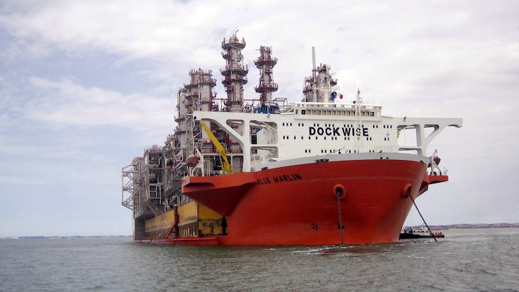 Cargo ship anchored in port