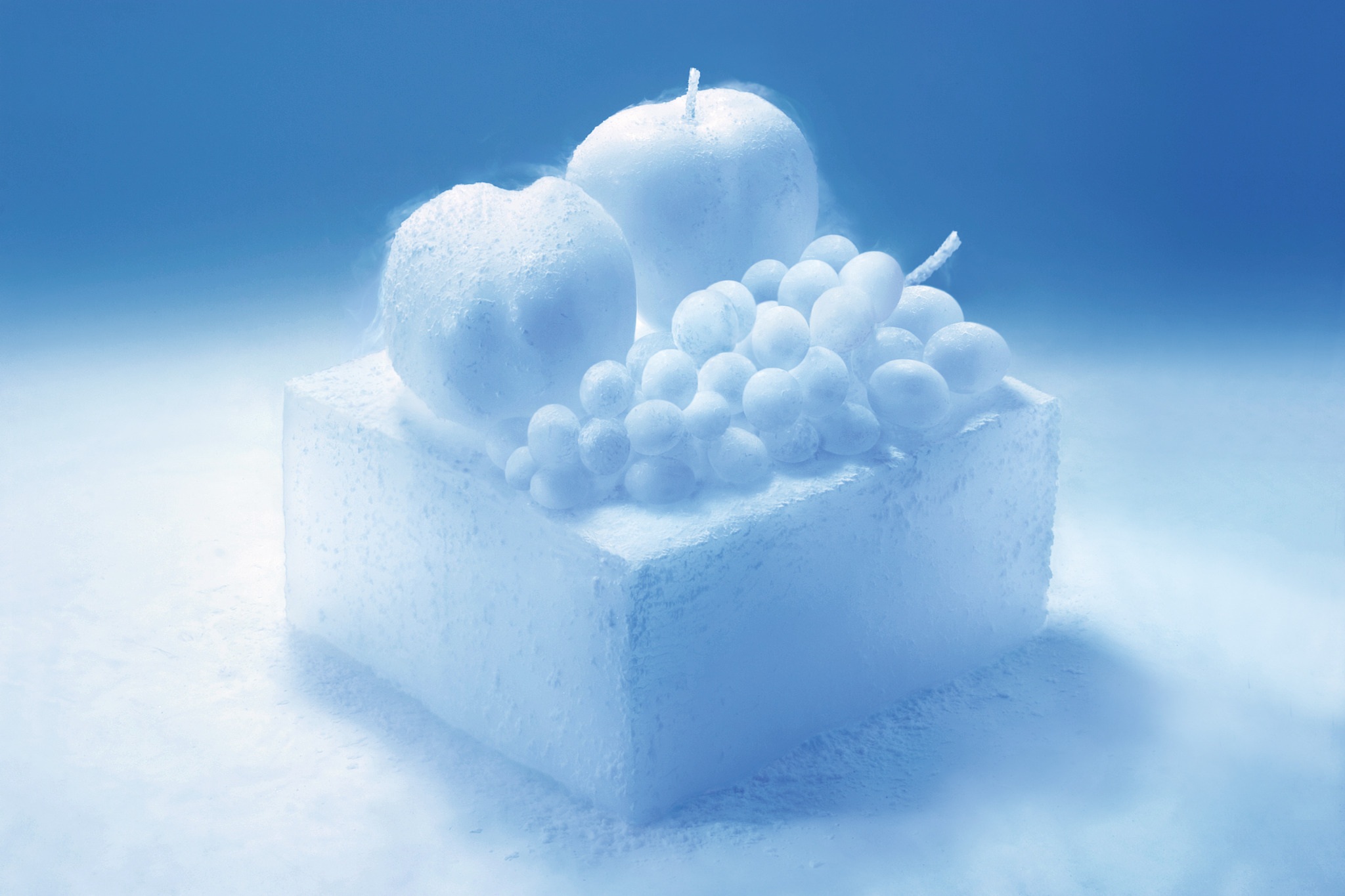 Dry ice sculted to represent fruit