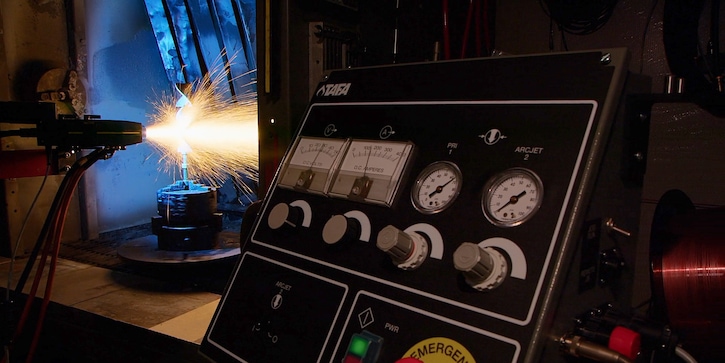 close-up of high velocity oxy fuel (HVOF) thermal spray equipment