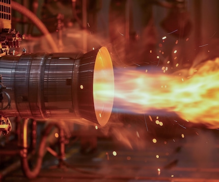Rocket engine nozzle during test firing
