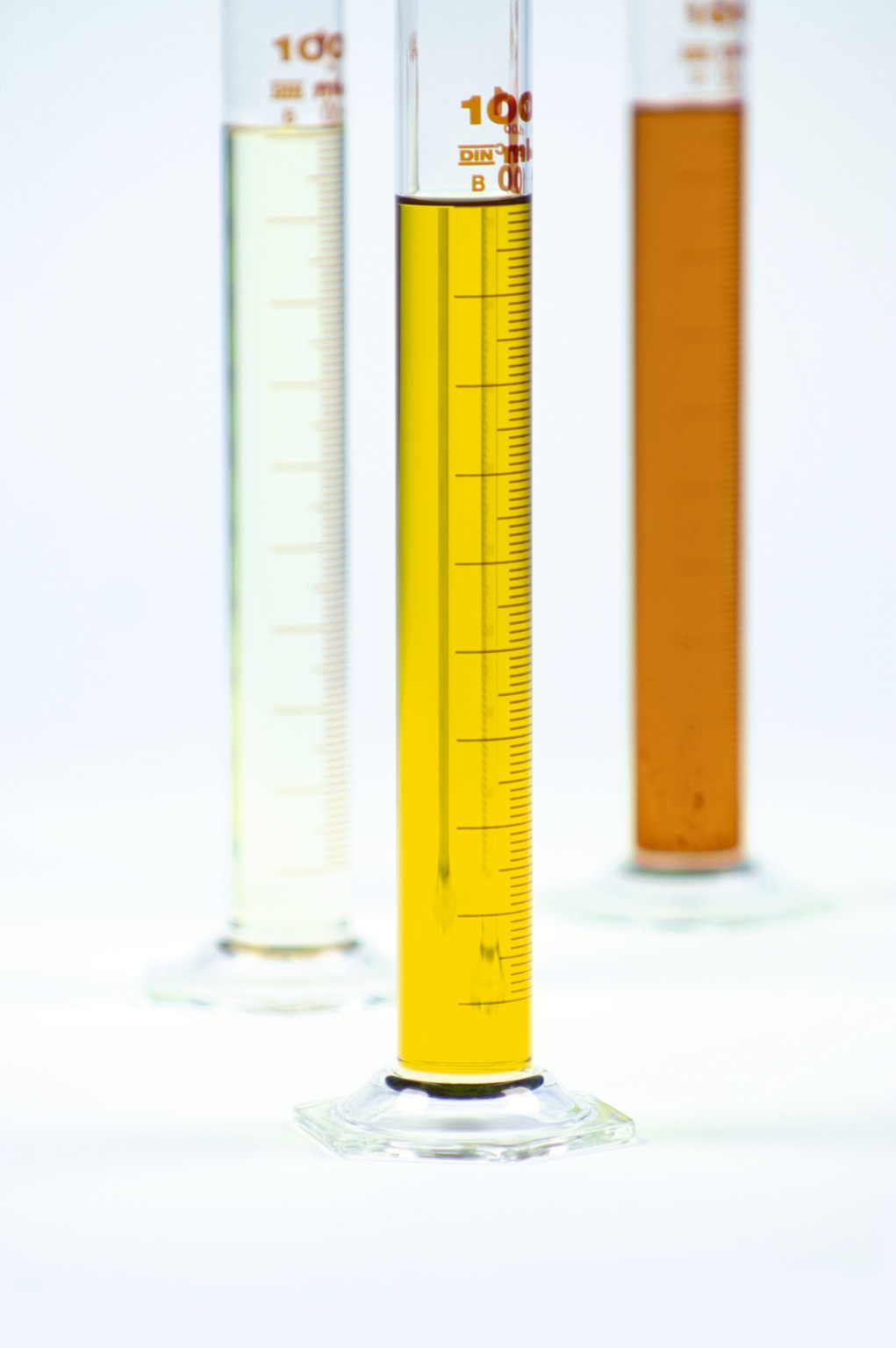 Refined oil in laboratory glassware