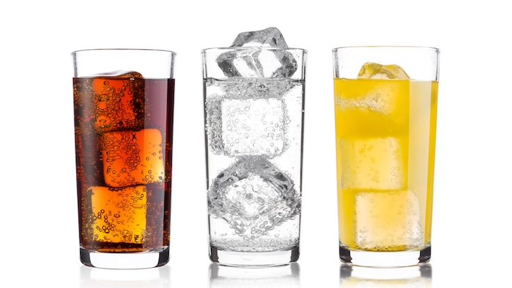 Soft drinks with ice cubes