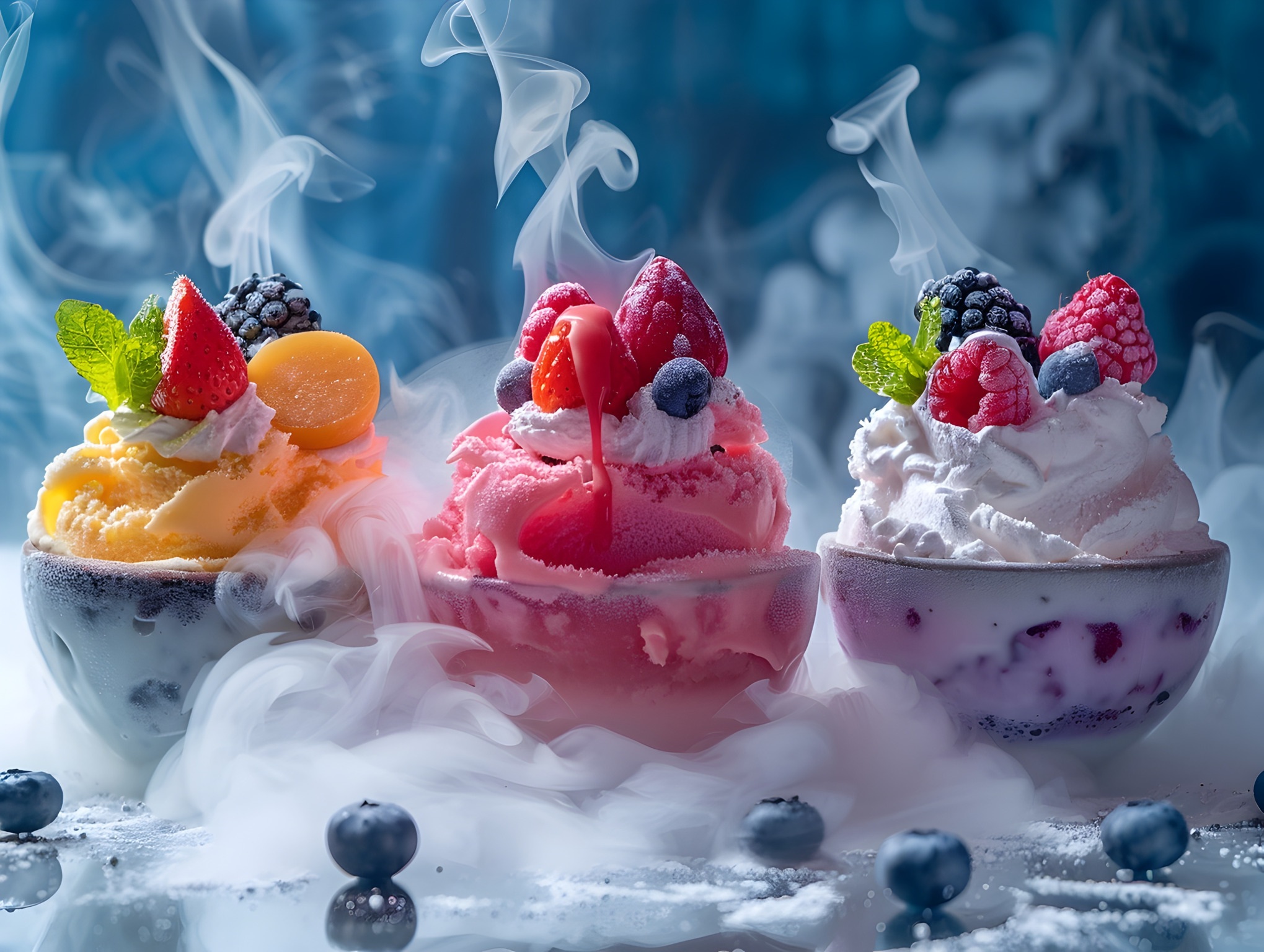 Ice cream sundae with berries