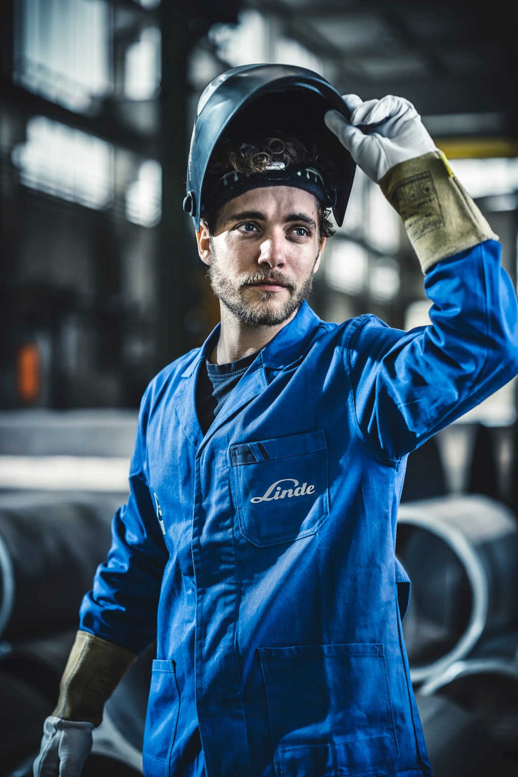 Welder taking a break