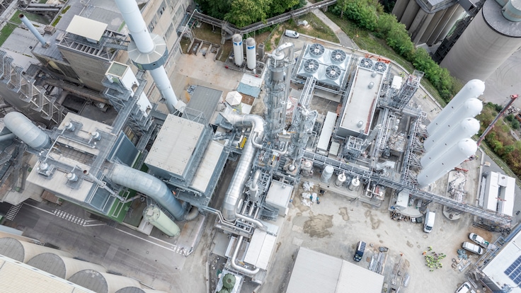 Top view construction site in Lengfurt, Germany, with 4 liquid CO2 tanks.