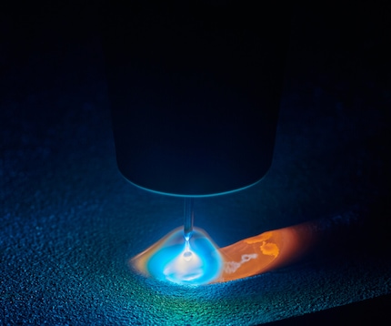 Close up photo of Gas shielded metal arc welding