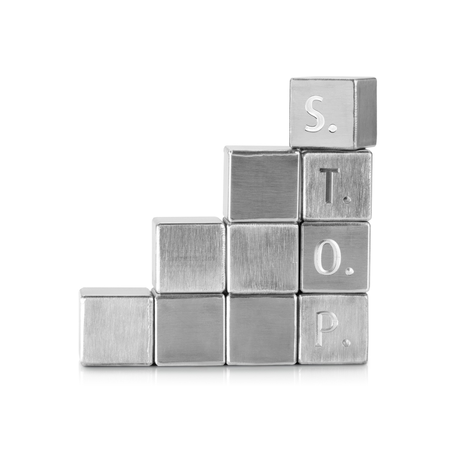 Metallic, welded cubes visualize the S.T.O.P hierarchy of controls recommended for OSH in welding.