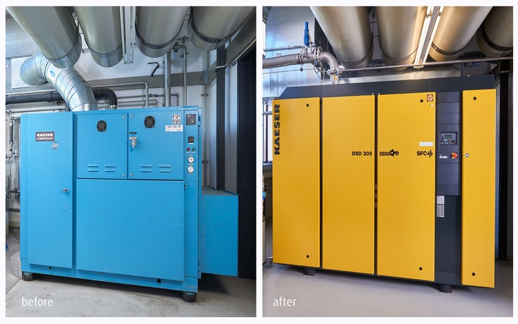 Comparative illustration of a warm compressor modification, pic before on the left and after on the right.